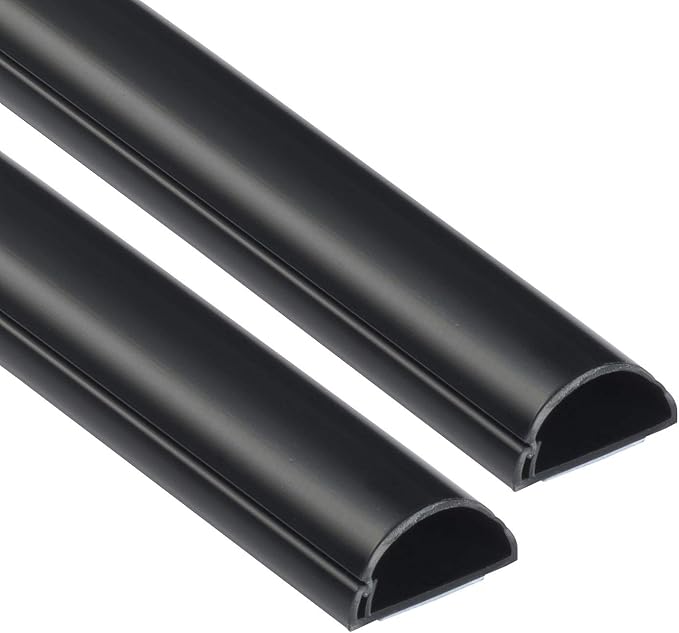 D-Line Half Round Cord Hider, Patented Cable Cover, Hide TV Wall Mount Wires, Raceway for Cords, Decorative Wire Covers, Paintable, Adhesive Cable Concealer - 2X 1.18in W x 0.59in H x 39in L - Black