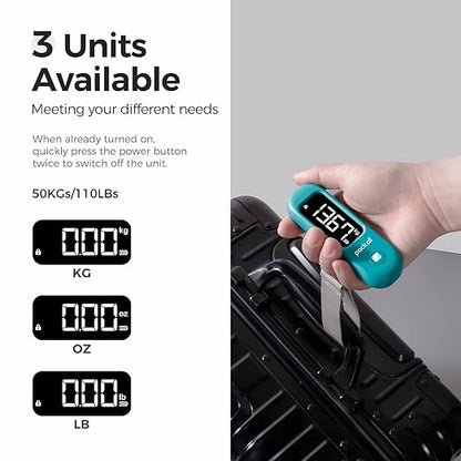 pack all 110 Lbs Luggage Scale, Digital Handheld Baggage Scale, Travel Suitcase Weight Scale with LCD Display, Battery Included, Malachite Blue
