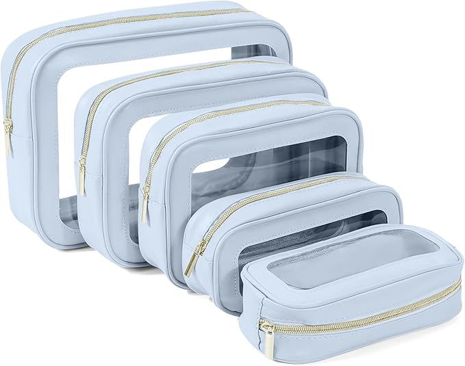 5PCS Clear Toiletry Bag,TSA Approved Travel Makeup Pouch with Zipper for Cosmetics and Toiletries，Diaper Bag Organizer Pouch Set，Women's Purse Organizer and Clear Car Bag