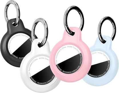 [4 Pack] Waterproof for Airtag Holder Keychain with Full Wrap Design, Hard PC for Air Tag Case, Scratchproof for Airtags for GPS Item Finder Tracker Luggage, Bag,Key-Black/White/Pink/Light Blue