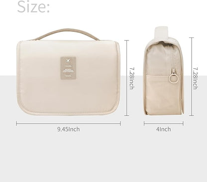 Large Capacity Toiletry Bag Travel Bag with Hanging Hook for Men and Women Waterproof Travel Cosmetic Bag Bathroom Storage Bag for Brushes Set, Full-Sized Shampoo,Accessories(Beige)