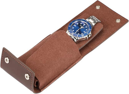 Travel Watch Case - Leather Watch Pouch with Velvet Lining, Single Case, Unisex | Business Travel and Office Christmas Gift (Brown