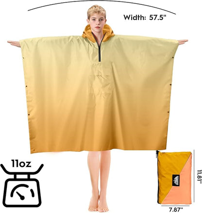 Bruvoalon 3-in-1 Rain Poncho with 1/4 Zip & Chest Pocket, Waterproof, Sunshade, Ground Mat for Adults & Youth Emergency