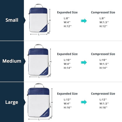 3 Set Compression Packing Cubes for Travel - Compressible, Lightweight, and Space-Saving Packing Cubes, Travel Essentials for Women, Navy