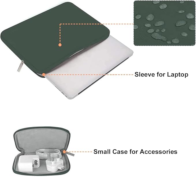 MOSISO Laptop Case 13.3 inch, 13-13.3 inch Laptop Sleeve Bag Compatible with MacBook Air/Pro 13/Pro 14 M5 M4 M3 M2 M1, HP Dell ASUS Lenovo, Neoprene Computer Sleeve Bag with Small Case, Midnight Green