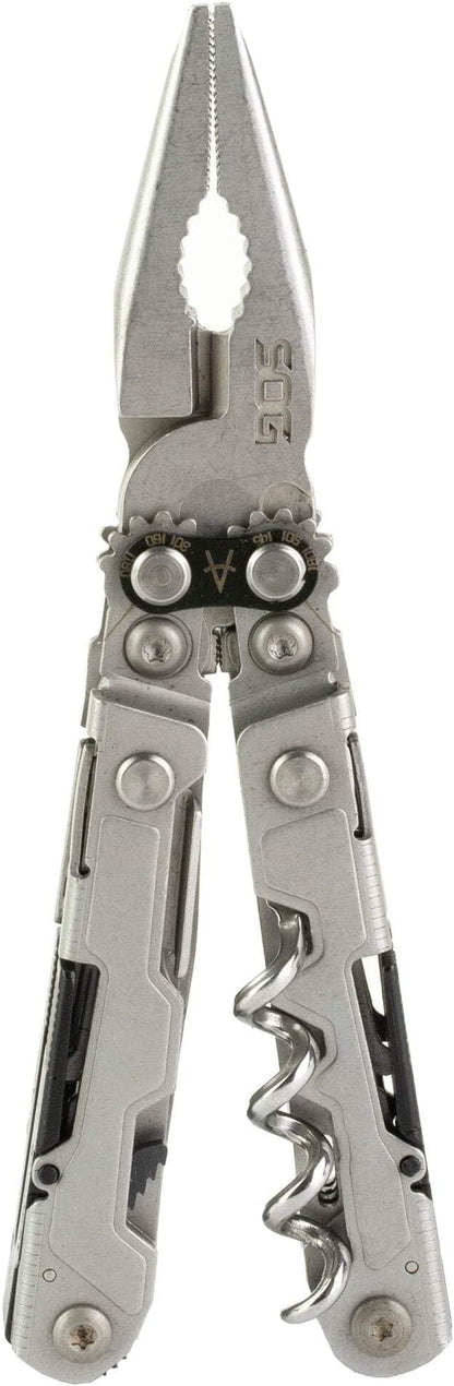 SOG PowerLitre Mini Utility Multi-Tool w/ 19 Lightweight Tools, Compact 5 Inch Long Utility Tool with Knife, Screwdriver, Hex Bit Holder, Stone Wash
