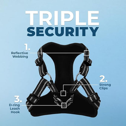 Best Pet Supplies Voyager Mesh Dog Breathable Harness Reflective Stitching, All Weather Adjustable for Walking Training, or Running - Heavy Duty & Durable, Harness (Black), L