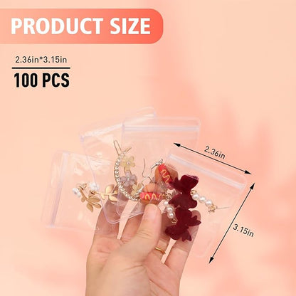 100 Zippered Plastic Jewelry Bags,Small(2.36"x3.15"),Thicker PVC Anti-Tarnish Jewelry Bags Clear Plastic for Gold,Silver,Collectibles,Jewelry Packaging for Business,Travel,Organizing