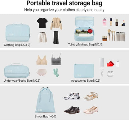 Hanke 7 Set Compression Packing Cubes for Travel, Expandable Large Packing Cubes for Suitcases and Backpack, Luggage Packing Organizer Bags with Double Zipper as Travel Essentials