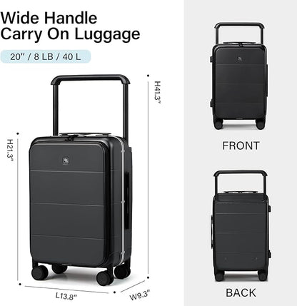 Hanke Top Opening Carry On Luggage, 20 Inch All-PC Aluminum Frame Wide Handle Luggage, Hard Shell Trunk Suitcase with Spinner Wheels, TSA Airline Approved (Jet Black, 40L)