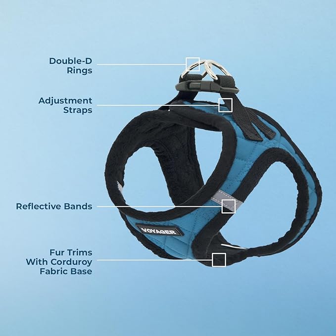 Best Pet Supplies - All Weather Mesh/Plush, Reflective, No Pull Harness for Small, Medium Dogs, Cats - Secure with Hook & Loop Fastener, Buckle, Double D-Rings - Turquoise Plush, XL