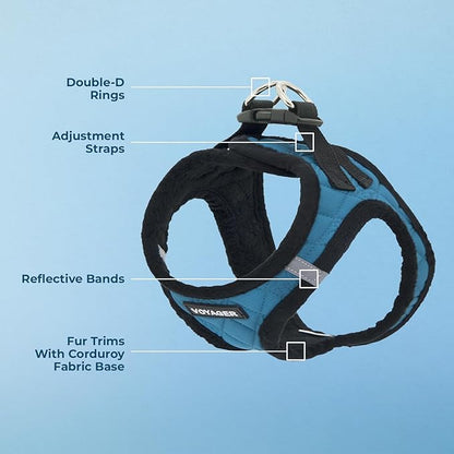 Best Pet Supplies - All Weather Mesh/Plush, Reflective, No Pull Harness for Small, Medium Dogs, Cats - Secure with Hook & Loop Fastener, Buckle, Double D-Rings - Turquoise Plush, XL