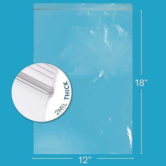 GPI - 12" x 18" Zip Bags, 500 Count, Clear Plastic Reclosable Zipper Poly Baggies, with Resealable Zip Top Lock. for Freezer, Apparel, Clothing, Food, Home & Office Supplies.