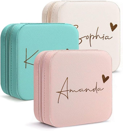 DayOfShe Personalized Name Jewelry Box Christmas Stocking Stuffers for Women Teenage Girls Gifts Custom Travel Jewelry Case with Name for Bridesmaid Proposal Gifts