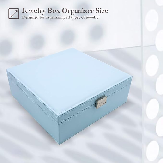 ProCase Jewelry Box for Women, 2 Layers Large Leather Jewelry Organizer Storage Case with Removable Pad for Earrings -Blue