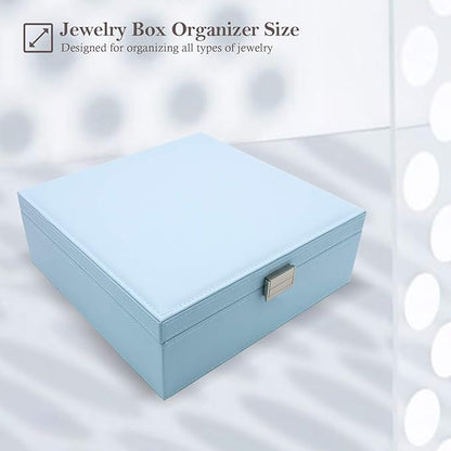 ProCase Jewelry Box for Women, 2 Layers Large Leather Jewelry Organizer Storage Case with Removable Pad for Earrings -Blue