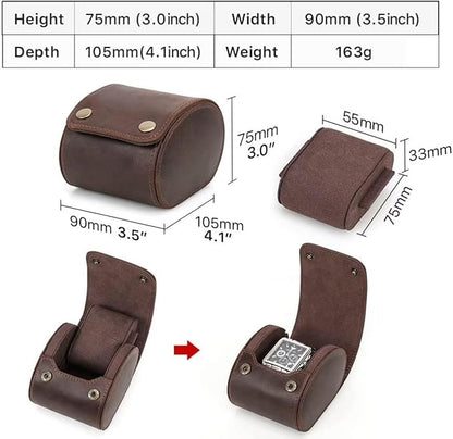 Leather Single Watch Case,Genuine Leather Vintage Watch Roll Travel Case for Storage Organizer Display (1 Slot)