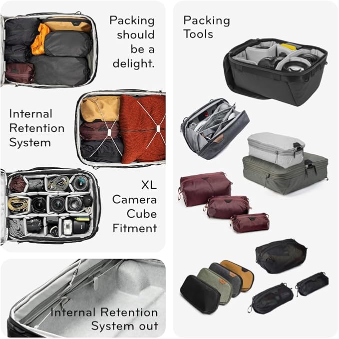 Peak Design Roller Pro Carry-On, Black, Expandable Small Suitcase with Wheels, Carbon Fiber Handle, Drawbridge Opening, Hybrid Soft/Hard Shell, Custom Hardware, Fits XL Camera Cube or Packing Cubes
