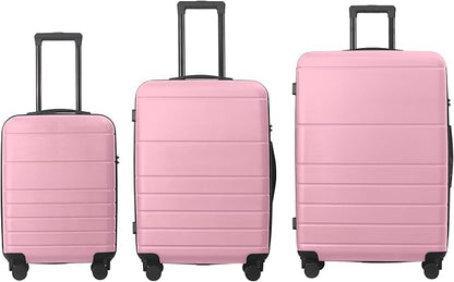 3-Piece Luggage Sets (20", 24", 28"), Suitcase with Wheels, Hardside Suitcase With Four Spinner Wheels and Scratch-Resistant Surface (ABS Hardshell, Pink)