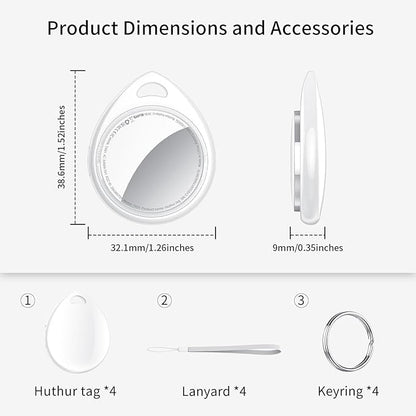 Air Tracker Tags-4 Pack, 5.3 Bluetooth Tracker Work with Apple Find My (iOS Only), 100dB Sound Finder, Smart Tags with Keychain/Lanyard, Item Finder for Luggage/Key/Suitcase, Replaceable Battery.