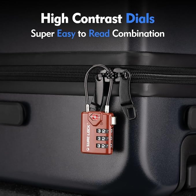 SURE LOCK TSA Compatible Travel Luggage Locks, Inspection Indicator, Easy Read Dials TSA Approved with Zinc Alloy