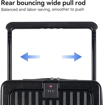 SOKOK Front Pocket Luggage with Spinner Wheels, 24'' Wide Handle Travel Suitcase PC Hardshell Multifunctional Luggage with Charging Port and Cup Holder, Black