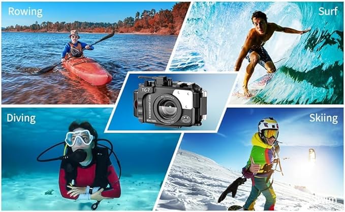 Sea frogs Camera Housing Compatible with Olympus TG7, with Red Filter and Signal Lamp, Waterproof IPX8 Rated, 60m/197ft Depth Protection Underwater Camera Case, Black