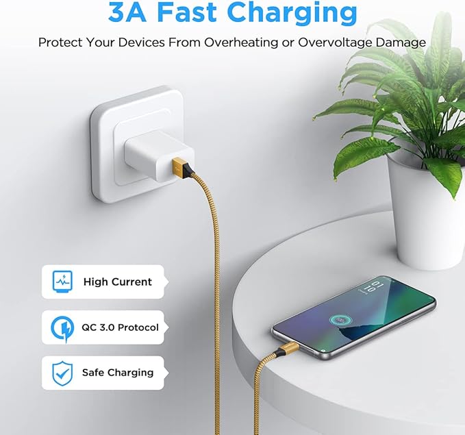 etguuds USB A to USB C Cable 4ft, 2-Pack, 3A Fast Charging Type C Charger Cord for iPhone 17 16 15 Pro Max 16e 17 Air, Samsung Galaxy S25 S24 S23 S22 S21 S20 A17 A16 A56 A55 Flip Fold, Gold