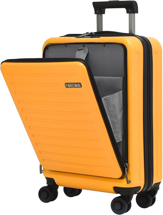 TydeCkare 20 Inch Carry On Luggage with Front Pocket, 21.65 * 15.35 * 7.87" Suitable for Airplane Overhead Bin, 34L Lightweight PC+ABS Hardshell with YKK Zipper, TSA Lock Approved, Orange