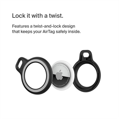 Belkin Apple AirTag Reflective Secure Holder w/Key Ring - AirTag Keychain - AirTag Holder - AirTag Keychain Accessories - Reflective & Scratch Resistant AirTag Case w/Raised Edges - 2-Pack Black