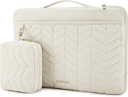 BAGSMART 15-15.6 Inch Laptop Case Sleeve for Women, Puffy Shockproof Laptop Bag with Accessories Pouch and Handle, Lightweight Computer Case Compatible with Dell, HP, MacBook Air/Pro, Natural Cream