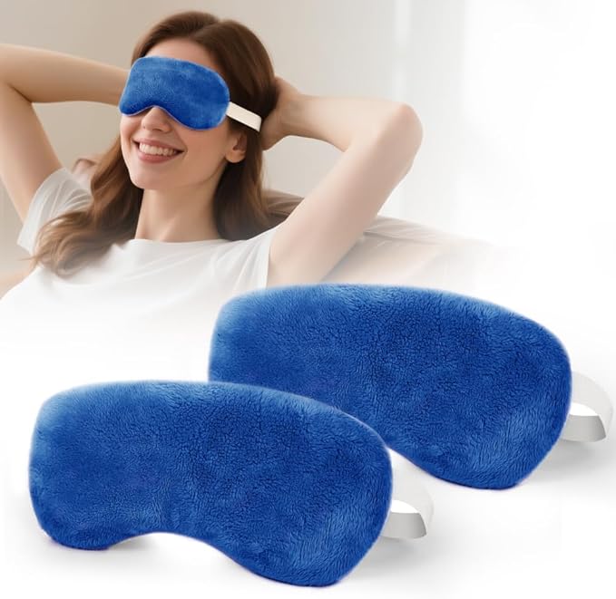 Microwave Heated Eye Mask, Steam Warm Compress for Dry Eyes, Work with Relieve, Blepharitis & Stye Treatment (Blue) - 2 Pack