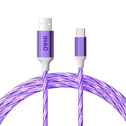IHAO USB A to C Charger Cable PD Fast Charge and High Speed Sync Visible Starry LED Current Flowing Compatible with All USBC Device-Starry Purple A to C 39Inches