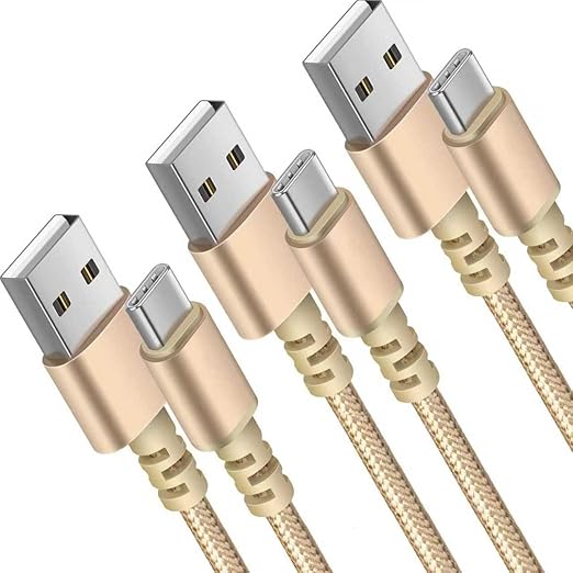 USB to USB C Cable (3Pack 6ft) USB A to Type C Cable Fast Charging Nylon Braided Data Sync Transfer Cord USB C Charger for iPhone 17 Pro Max/17 Air/16e/16 15 Pro/15 Plus/Galaxy S20 S10 Note 20（Golden）