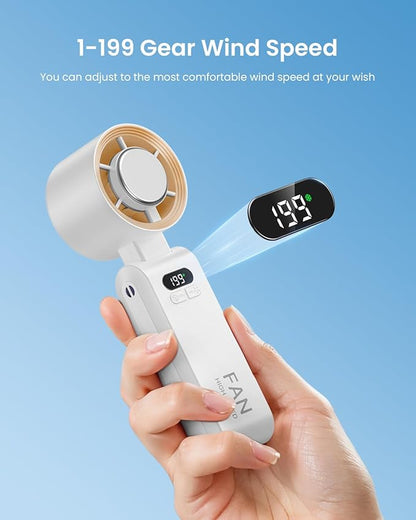 Kimguard 2 Pack Handheld Portable Turbo Fan with Ice Cooler, Speed (1-199) 5500mAh*2 Rechargeable Personal Fan,[20H Cooling Time] Mini Yet Powerful, Small Pocket Fans for Travel/Outdoor/Office, White