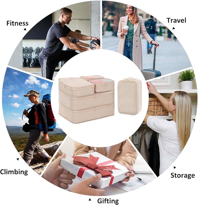 Packing cubes for Travel 6 Set Luggage Organizer Bags Packing Cubes for Suitcases Travel Essentials for Carry on Mesh Suitcase Organizer with Shoe Bag (cream)