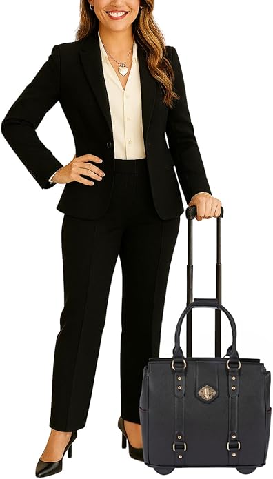JKM & Company Rolling Laptop Bag for Women | Designer Wheeled Briefcase | Fits 13-17" Laptops | Office Travel Computer Case