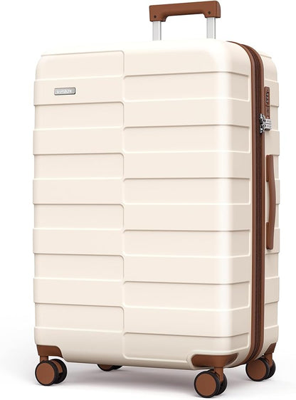 Luggage 28 Inch (3-Years VIP Service) Hardside Expandable Large Capacity Travel Suitcase Ultra Durable Polycarbonate Lightweight with TSA Lock Spinner Wheels, Elegant White