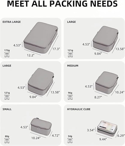 Compression Packing Cubes for Travel, 6-Piece Set (L/M/S), Double-Zip Luggage Organizers with Mesh Panels, Space-Saving Clothes Storage Bags for Suitcase & Carry-On (6 Pack, Misty Silver)