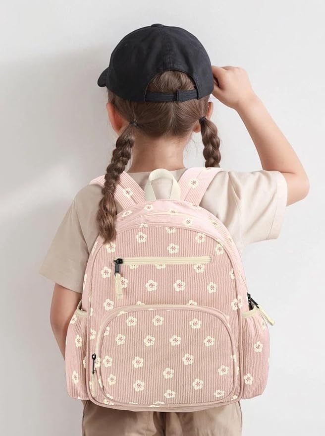Corduroy Toddler Backpack for Girls 2-5, Preschool Kindergarten Backpack - Cute Kids Backpacks for Girls 13.7" H Fit Folder
