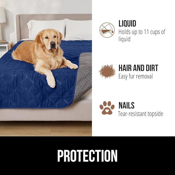 GORILLA GRIP Waterproof Couch Cover for Dogs, Gripped Slip Resistant Backing, Leak Proof Washable Dog Blanket Covers Sofa, Bed, Sectional, Crate, Car, RV Seats, Pet Puppy Essentials, 50x40 Navy Blue