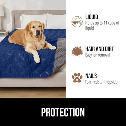 GORILLA GRIP Waterproof Couch Cover for Dogs, Gripped Slip Resistant Backing, Leak Proof Washable Dog Blanket Covers Sofa, Bed, Sectional, Crate, Car, RV Seats, Pet Puppy Essentials, 50x40 Navy Blue