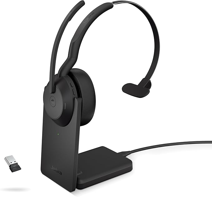 Jabra Evolve2 55 Stereo Wireless Headset with Charging Stand AirComfort Technology, Noise-Cancelling Mics & Active Noise Cancellation - MS Teams Certified, Works with Other Platforms - Black