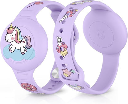 2 Pack Airtag Bracelets for Kids, Soft Silicone Waterproof Hidden Air tag Wristband - Adjustable GPS Tracker Holder Compatible with Apple Airtag Watch Band for Child, Boys, Girls (Pink+Lavender)