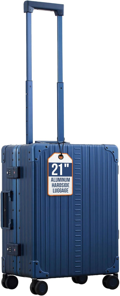 Aleon All Aluminum Lightweight Carry-On Luggage - Hardside Carry-On Suitcase, TSA Approved, Hard Shell Suitcase for Travel, Airline Approved 21 Inch Hard Spinner Wheels Luggage (Sapphire)