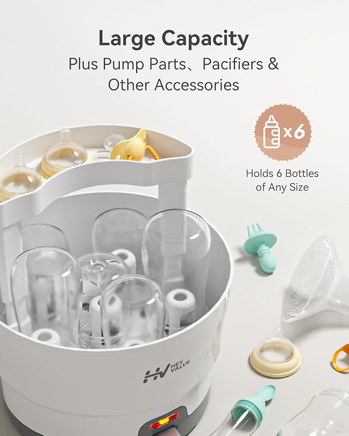 HEYVALUE Ease-Steam Bottle Sterilizer, Compact Baby Bottle Sterilizer, Fast One-Touch Operation (Esterilizador de Biberones), Electric Sterilizer for Baby Bottles, Baby Essentials & Breast Pump Parts