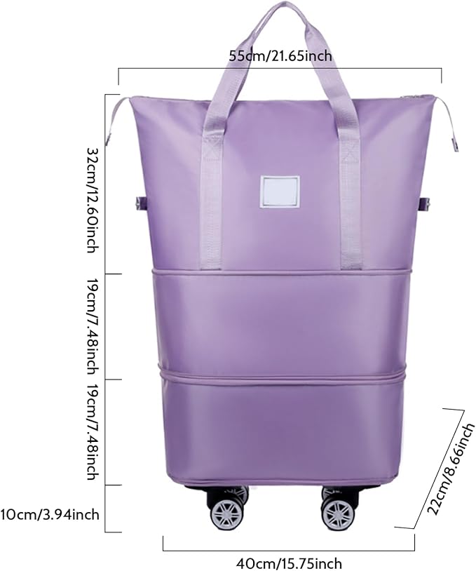 Rolling Duffle Bag with Wheels and Handle, Expandable Foldable Luggage Bag Purple