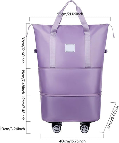 Rolling Duffle Bag with Wheels and Handle, Expandable Foldable Luggage Bag Purple