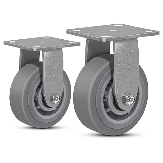 5 Inch Rubber Wheels (Flat Tread)- Heavy Duty Casters, Industrial Caster Wheels- with up to 800 LB Capacity- Use for Dollies, Utility and Maintenance Carts(2 Rigid)