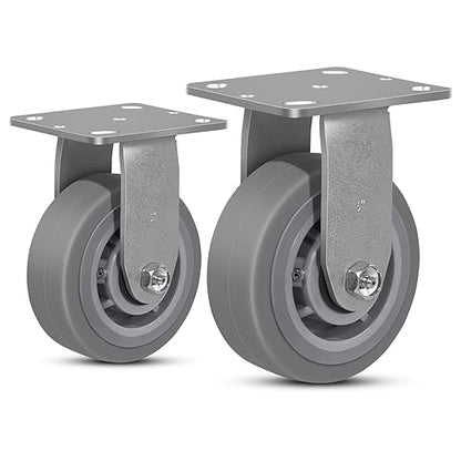 5 Inch Rubber Wheels (Flat Tread)- Heavy Duty Casters, Industrial Caster Wheels- with up to 800 LB Capacity- Use for Dollies, Utility and Maintenance Carts(2 Rigid)